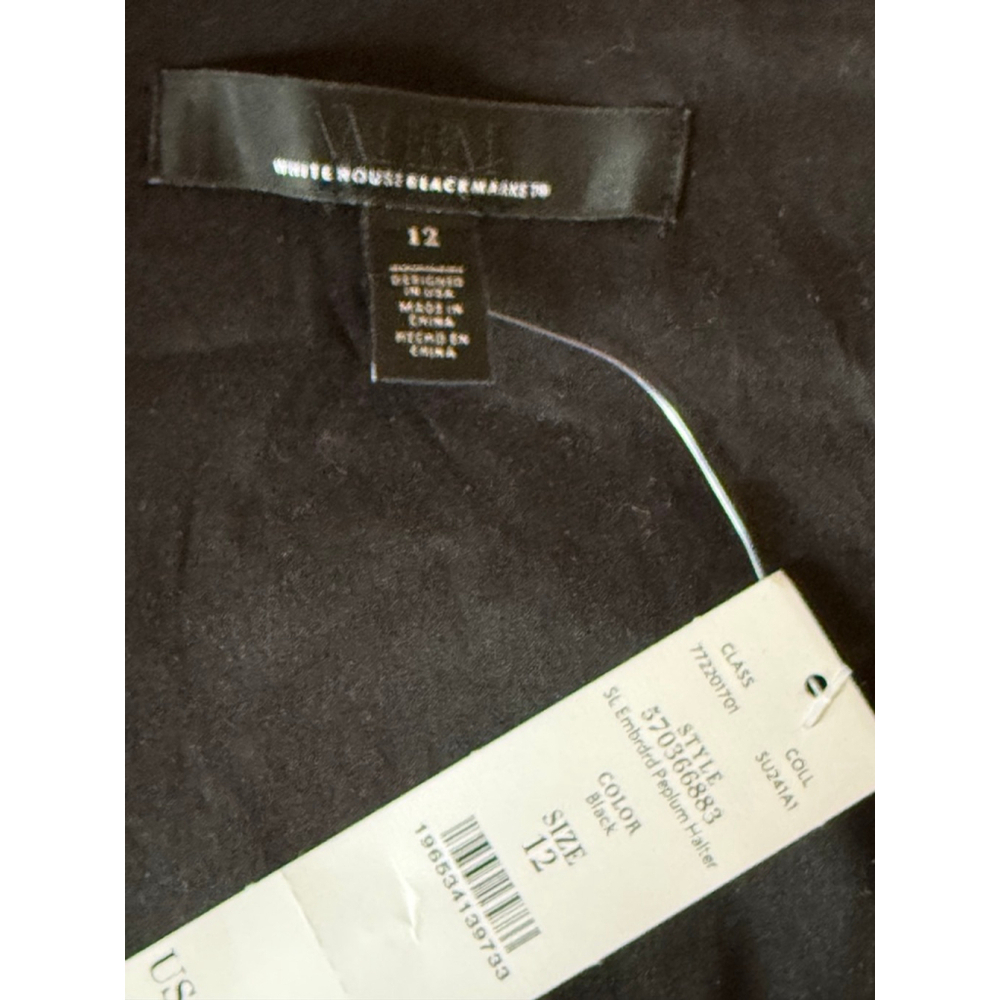 White House Black Market Embroidered Peplum Tank Top Black Size 12 NWT - Picture 4 of 5